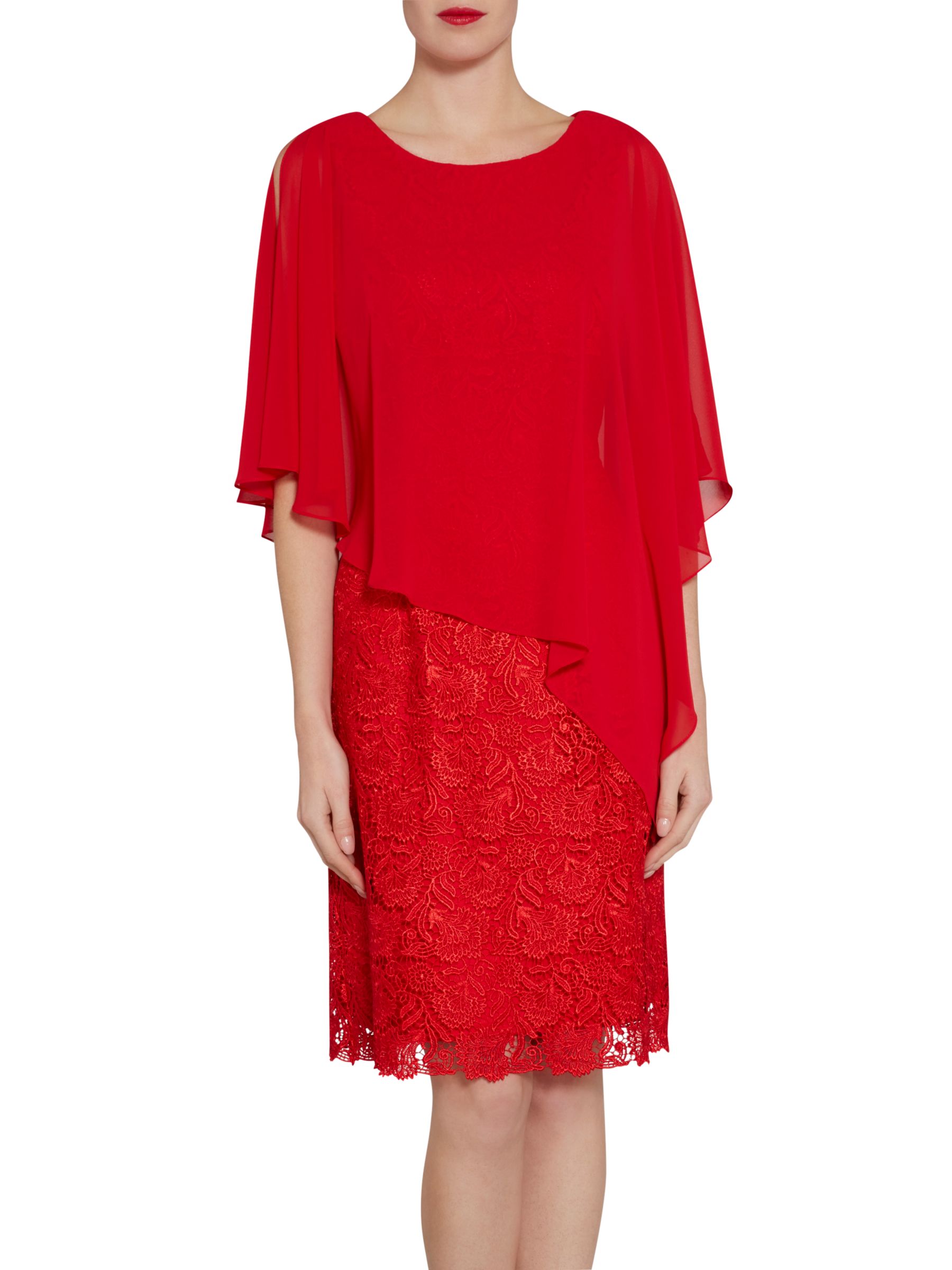 Gina Bacconi Lace Dress And Chiffon Cape, Red, 20