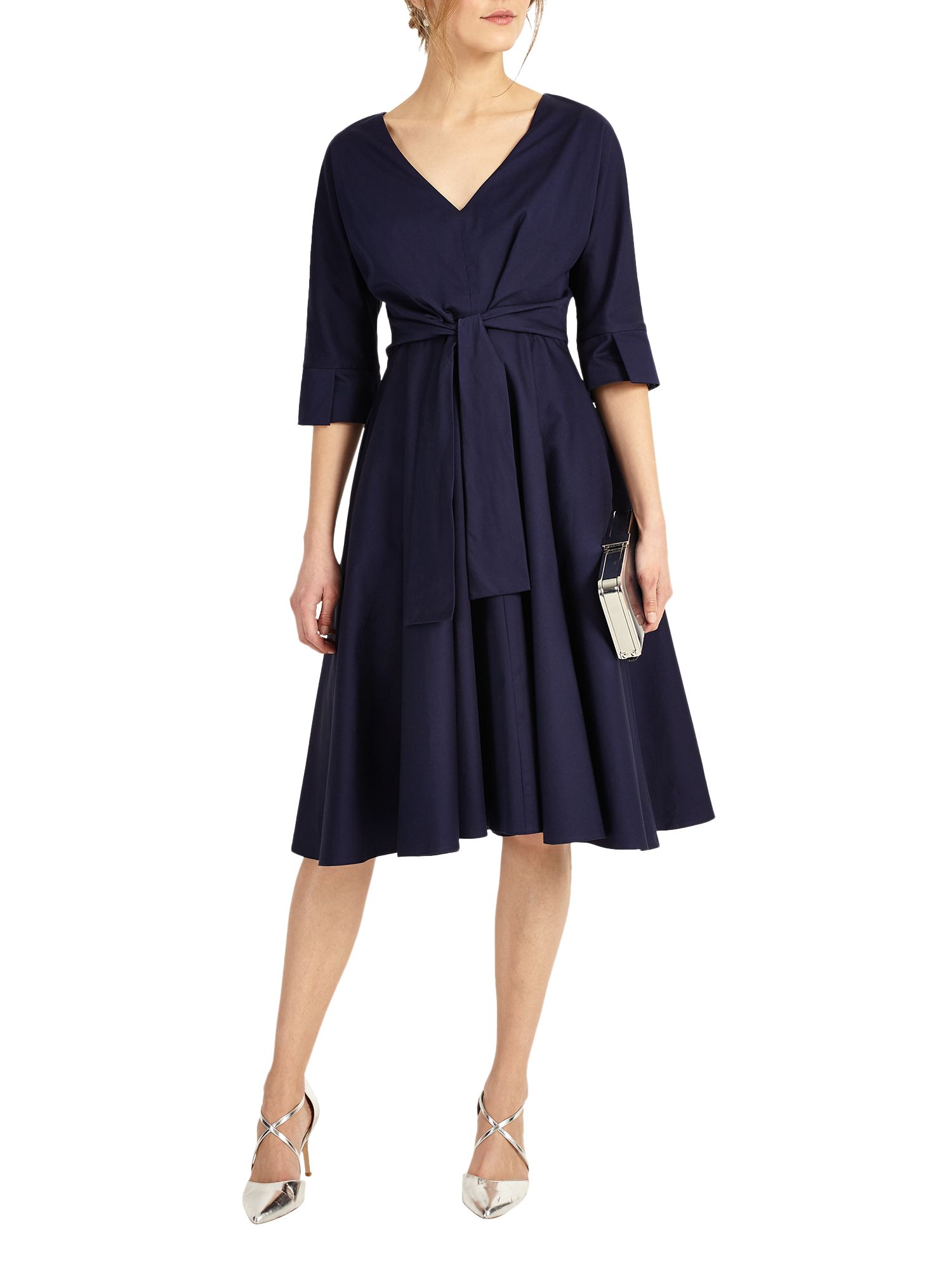 Phase Eight Taylor Tie Front Dress, Navy at John Lewis & Partners