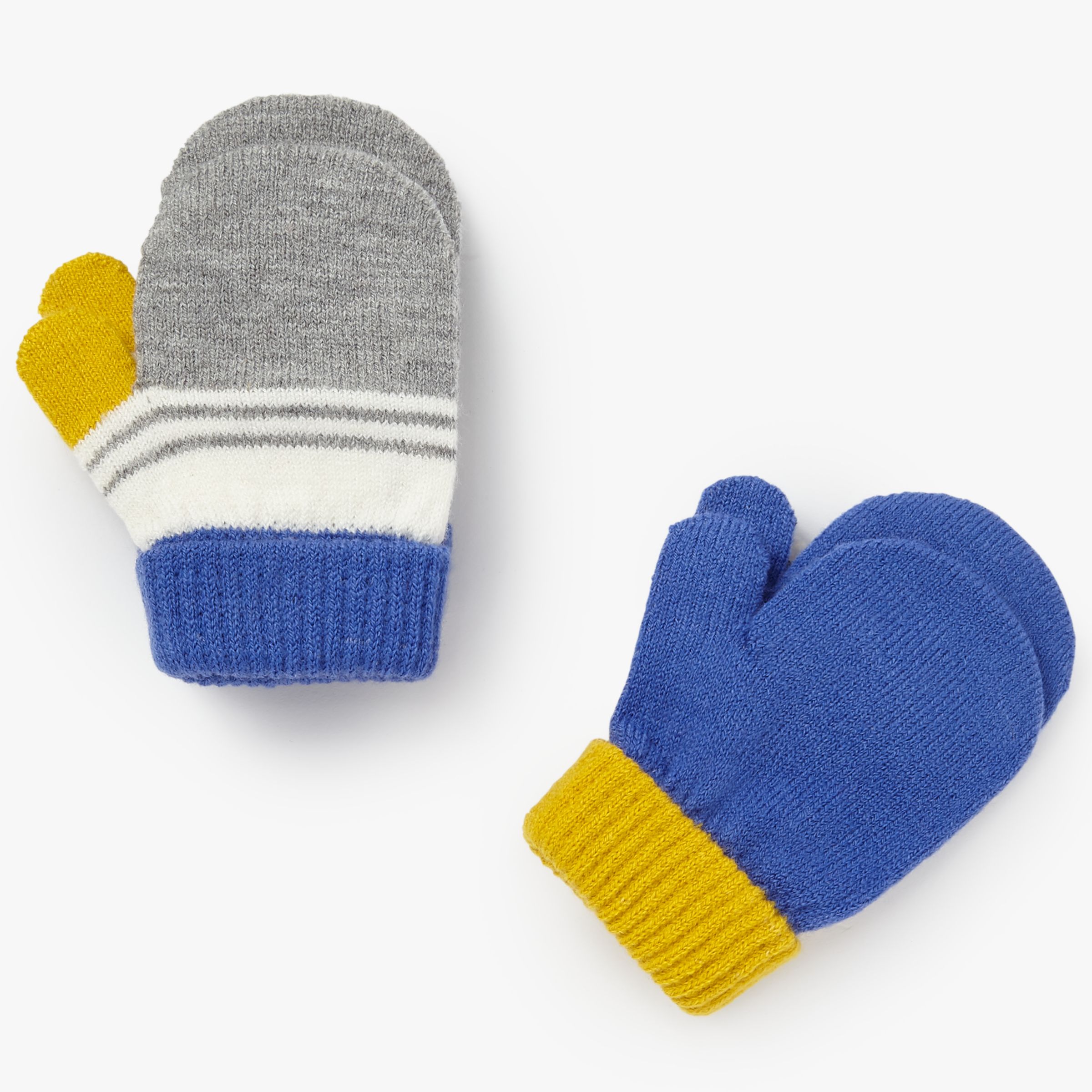 John Lewis Baby Striped Magic Mittens 2 Pack Yellow/Blue One Size Brand New 