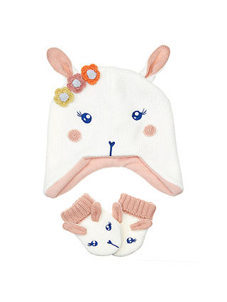 John Lewis & Partners Baby Bunny Hat and Glove Set, White