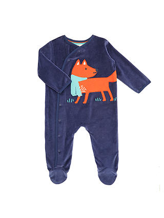 John Lewis & Partners Baby Velour Plain Fox Sleepsuit, Blue