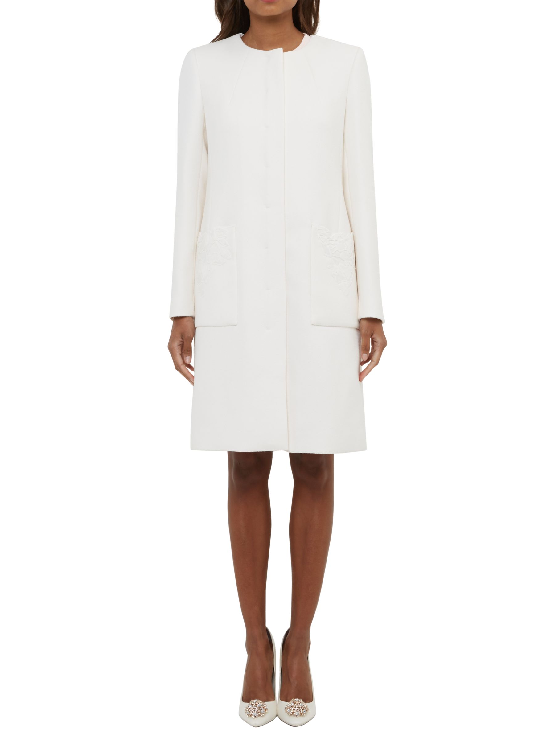 Ted Baker Lace Trim Coat, White at John Lewis & Partners