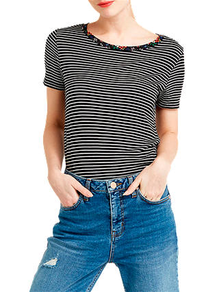 Oasis Stripe Floral Back T-Shirt, Black/Multi