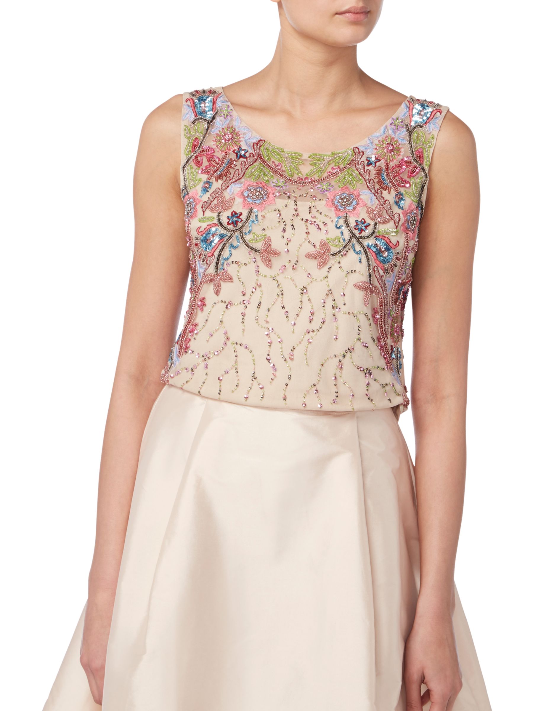 Raishma Floral Embroidered Top, Nude