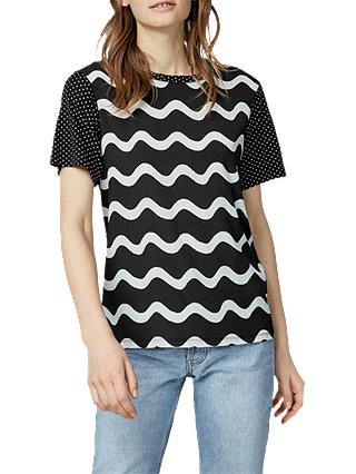 Warehouse Woven Squiggle Front Top, Black