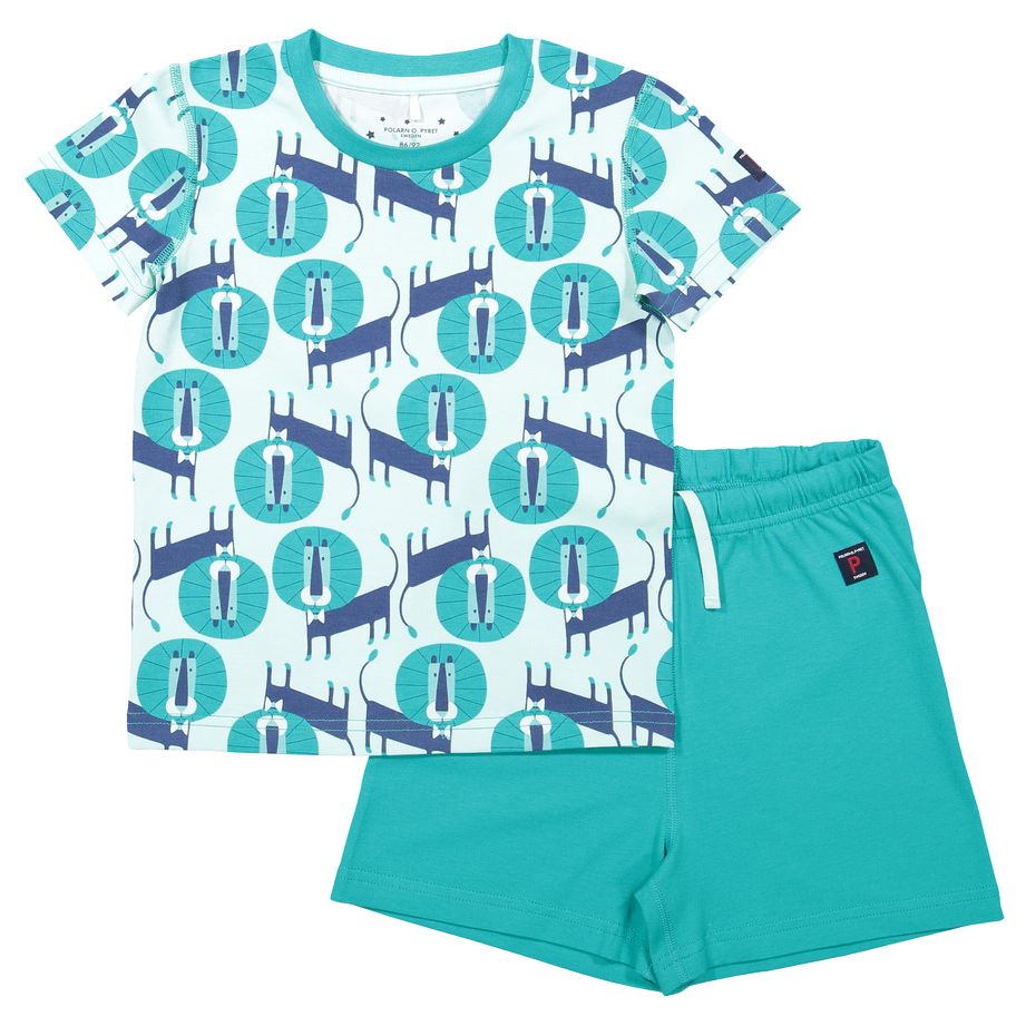 Polarn O. Pyret Baby Lion T-Shirt and Shorts Pyjamas, Green