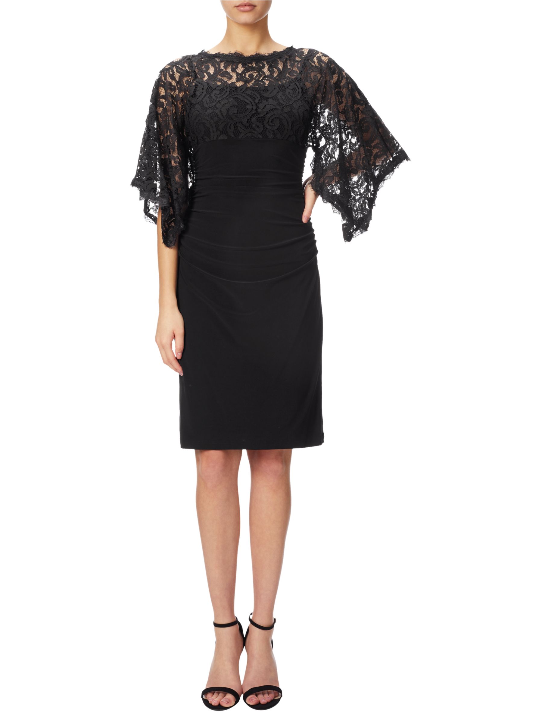 Adrianna Papell Kimono Sleeve Lace And Jersey Combo Dress, Black