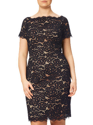 Adrianna Papell Plus Size Off Shoulder Lace Sheath Dress, Black