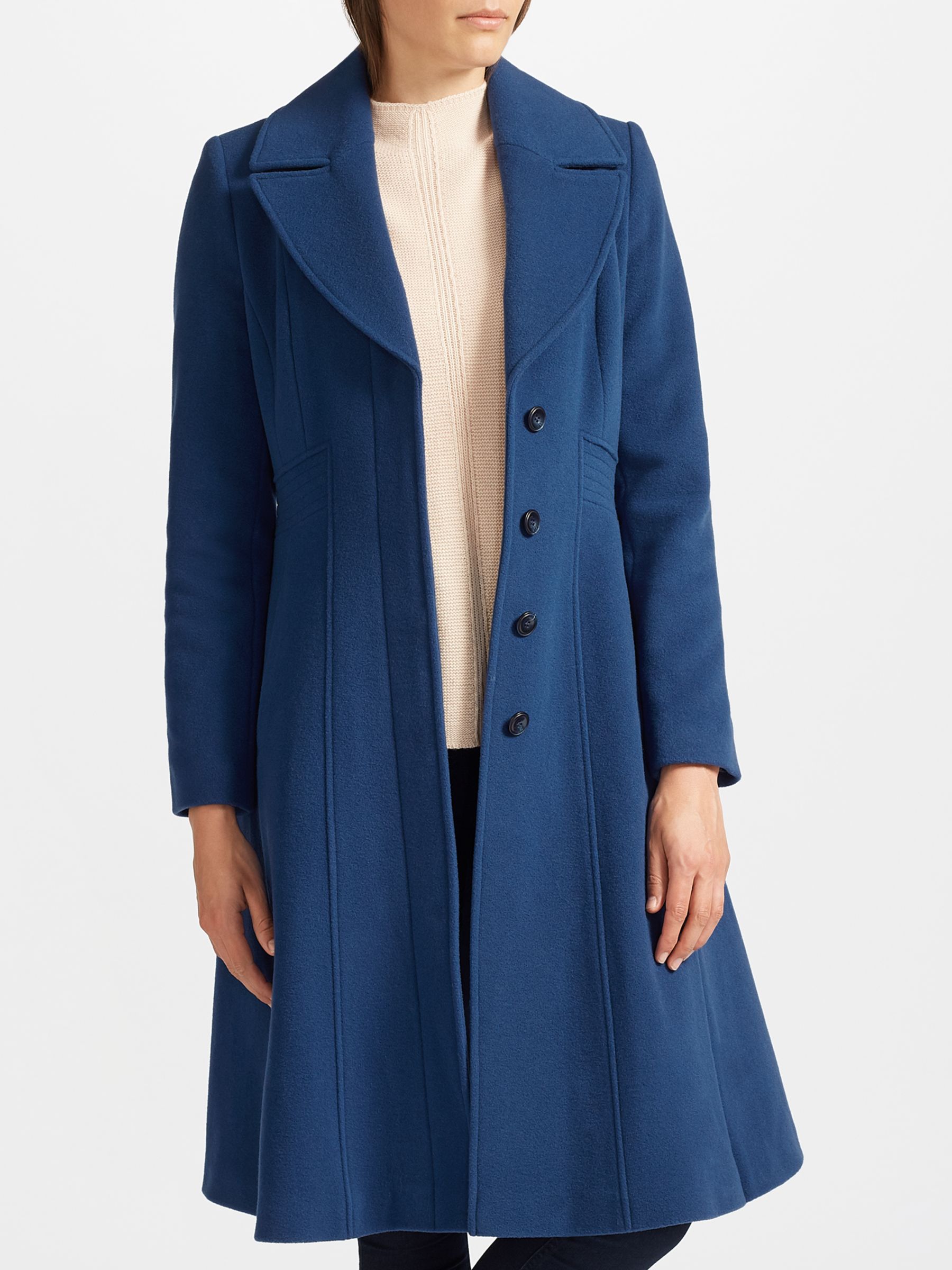 John Lewis Fit And Flare Coat, Blue