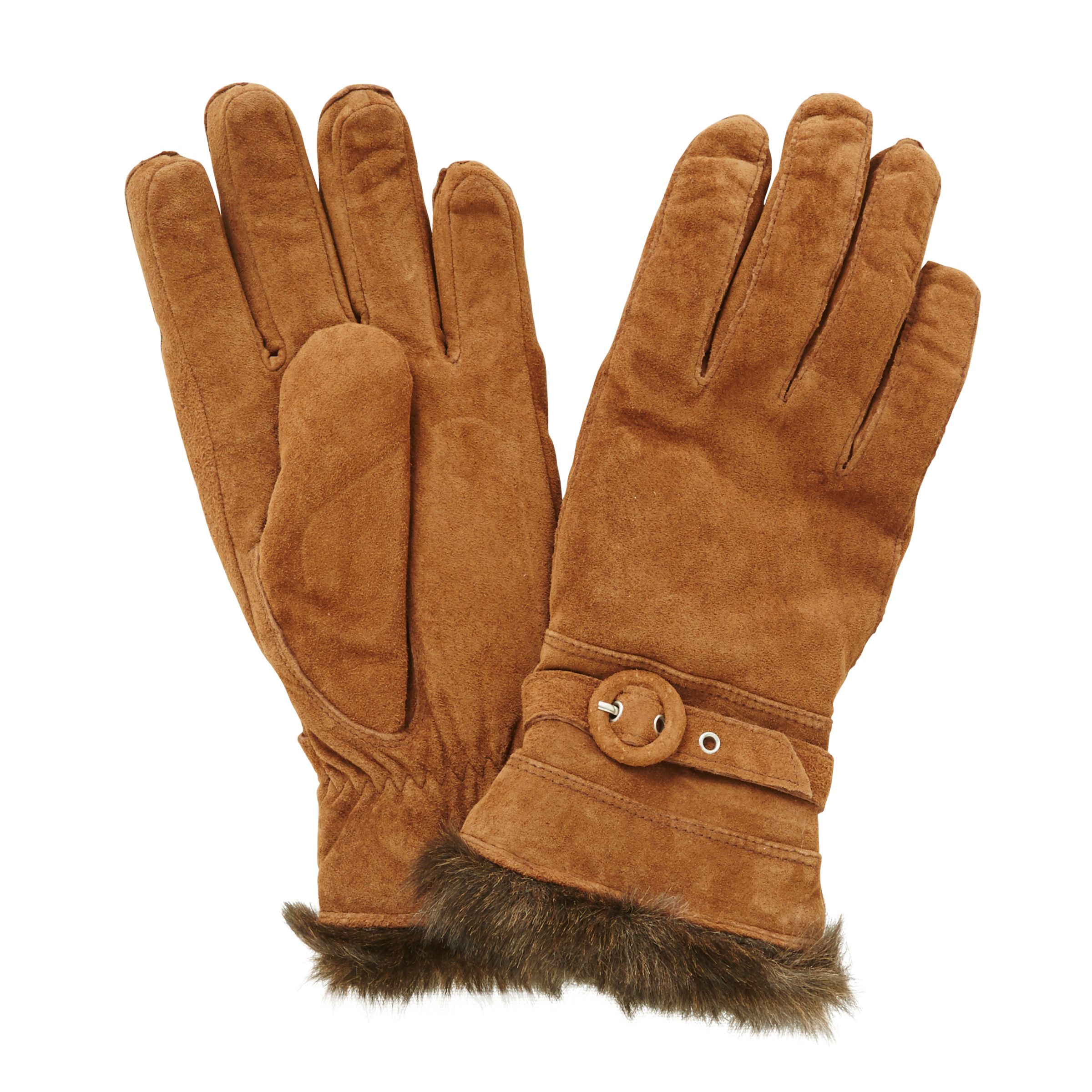 John Lewis Suede Faux Fur Trim Thermal Gloves at John Lewis & Partners