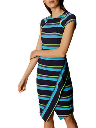 Karen Millen Ponte Stripe Dress, Blue/Multi