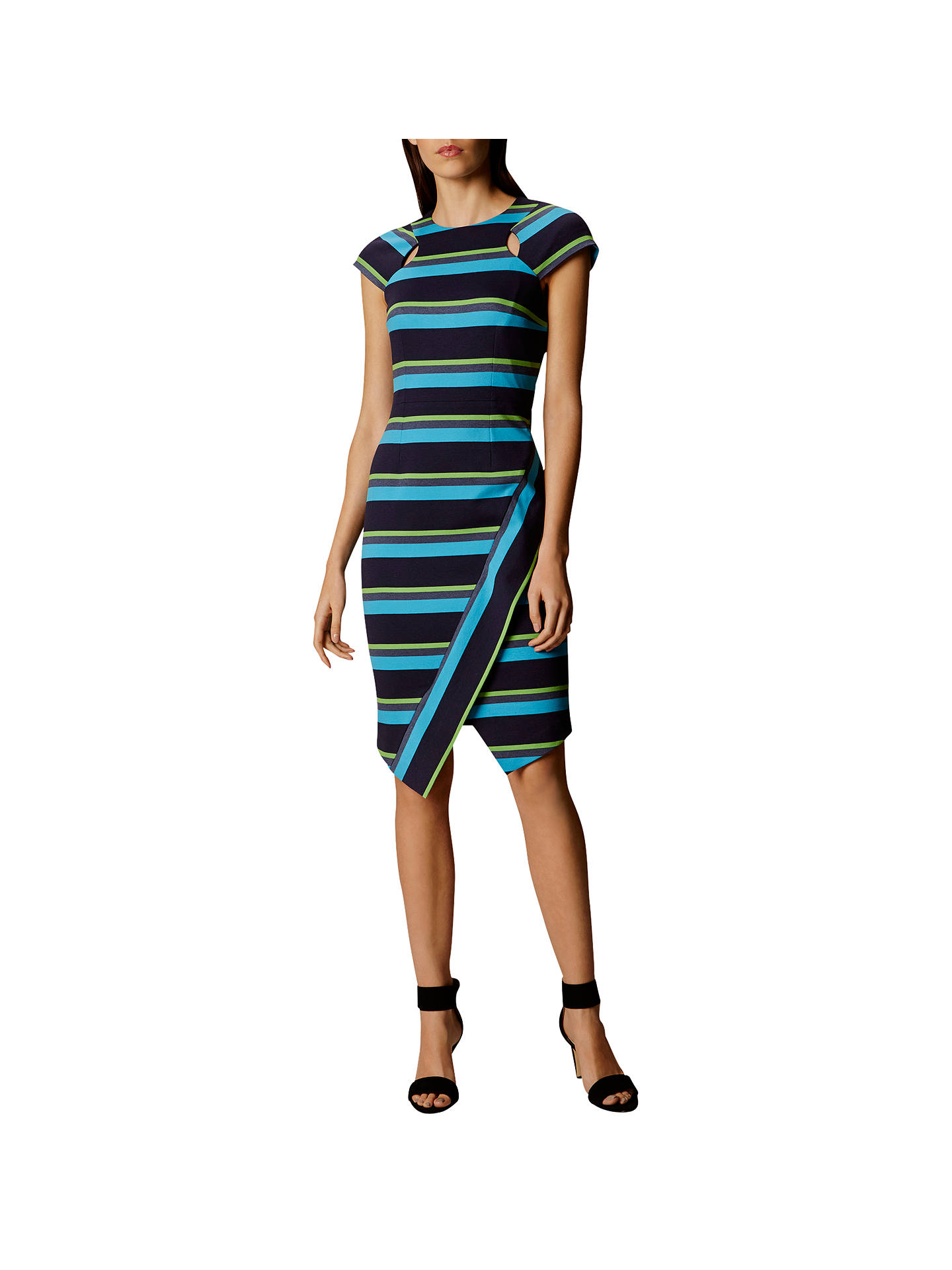 Karen millen blue tonal stripe bodycon dress