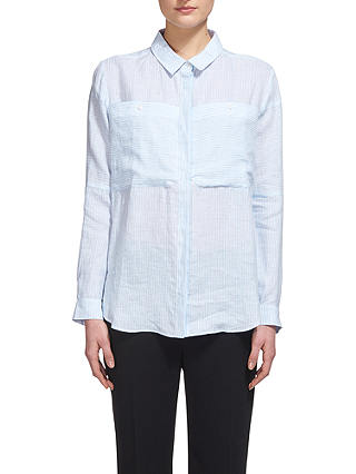 Whistles Claudia Stripe Linen Shirt, Blue/White