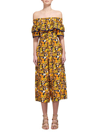 Whistles Nadia Citrus Print Silk Jumpsuit, Yellow/Multi
