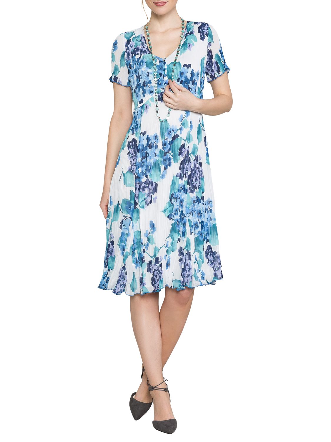 East Hydrangea Print Pleat Dress, Cornflower