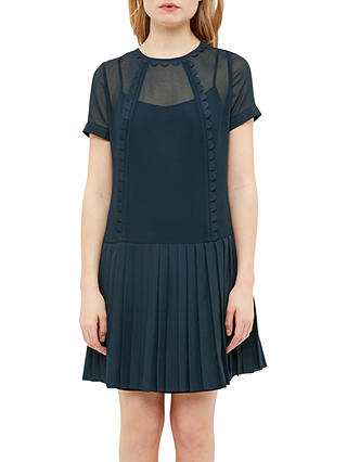 Ted Baker Colour By Numbers Deidre Pleated Drop Hem Dress, Navy