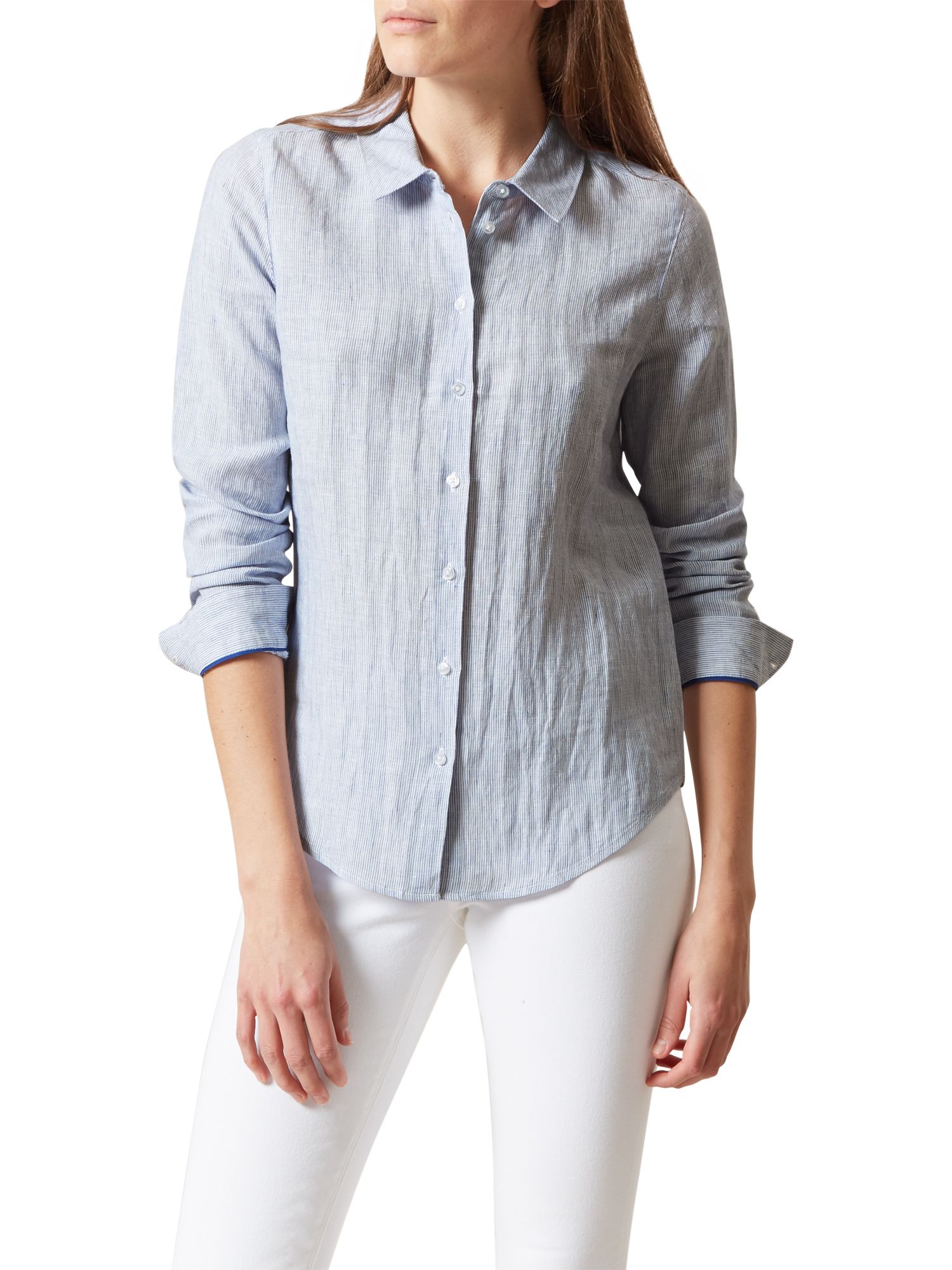 Hobbs Marianne Stripe Linen Shirt, Blue/White