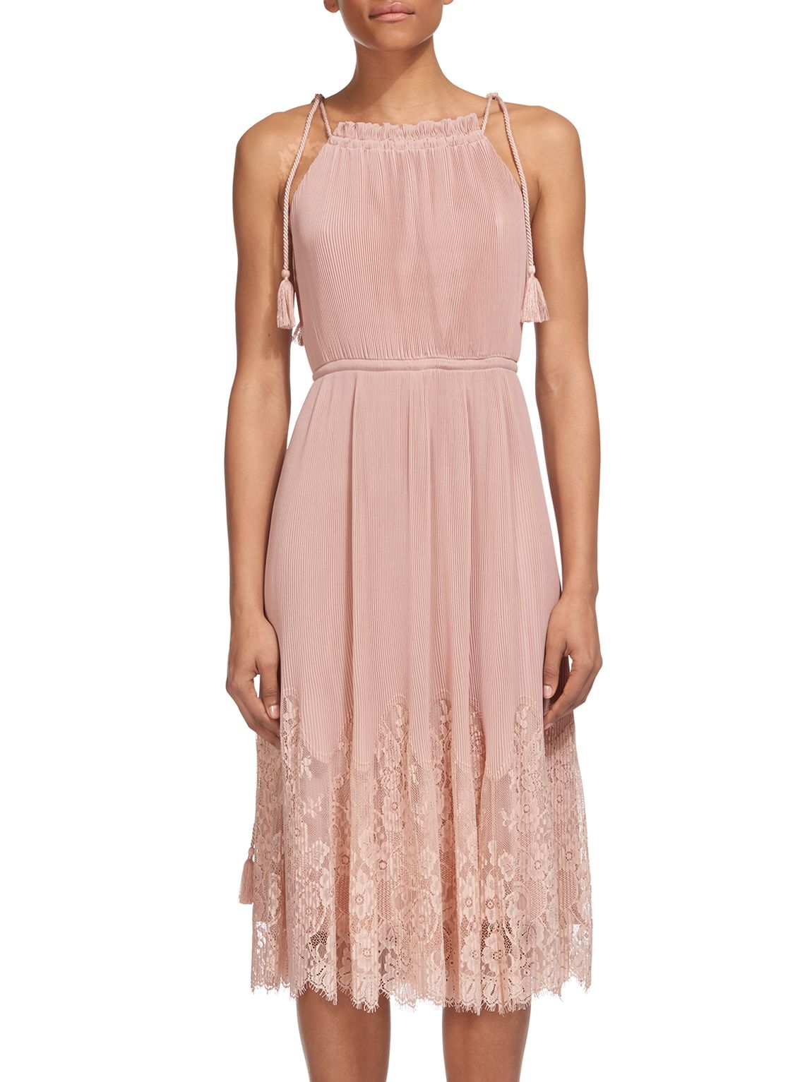 Whistles Lilian Pleated Lace Mix Dress, Pale Pink at John Lewis & Partners