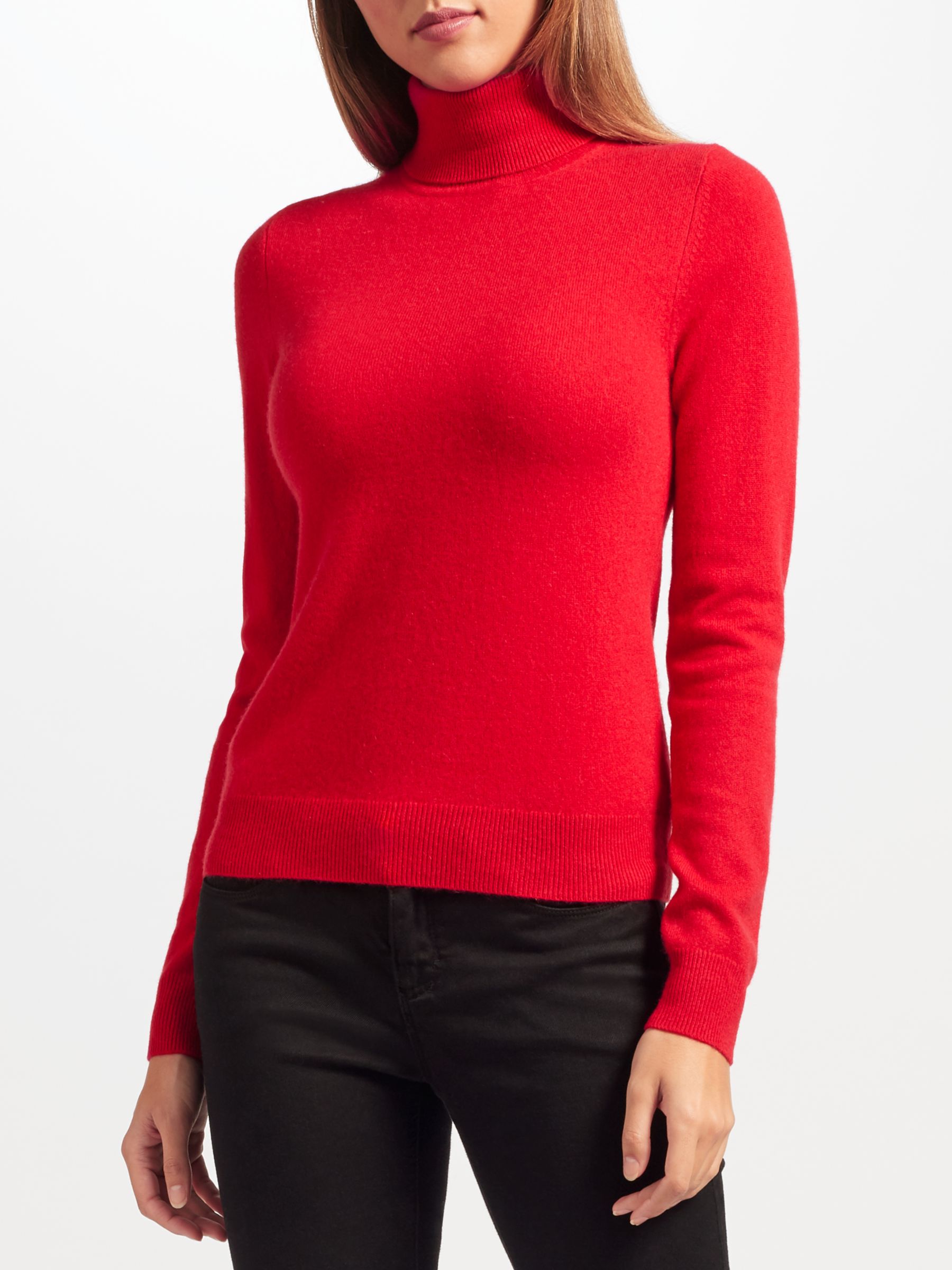 John Lewis & Partners Cashmere Roll Neck Jumper, Rich Red, 8