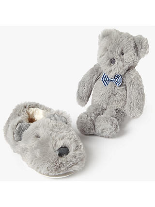 John Lewis & Partners Children's Bear Closed Back Slippers Gift Box, Grey