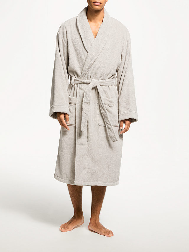 John Lewis & Partners Super Soft and Cosy Unisex Cotton Bath Robe, Silver/Grey, XS/S