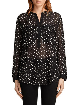 AllSaints Picolina Embroidered Stars Shirt, Black
