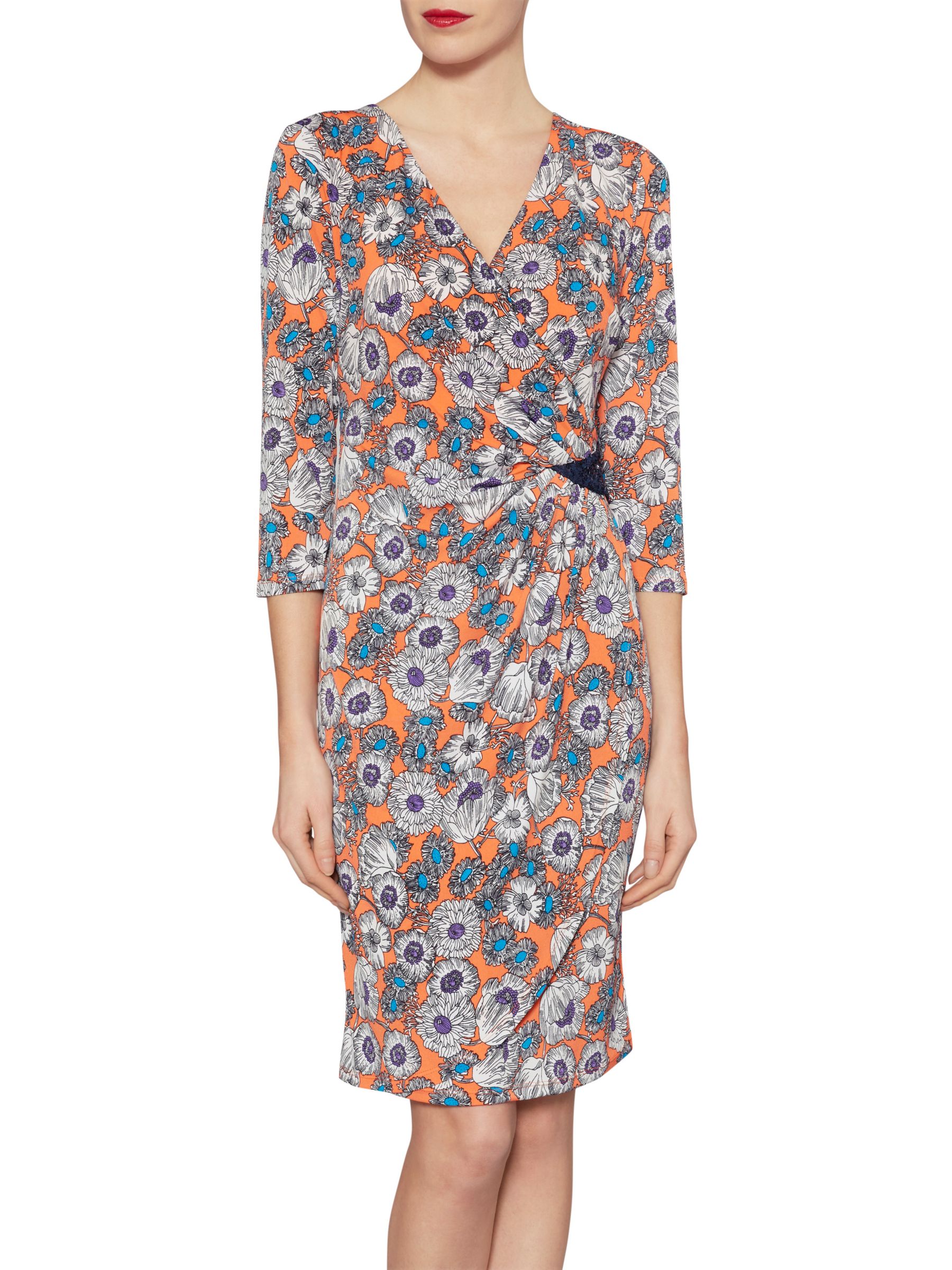 Gina Bacconi Flower Print Jersey Dress With Sequins, Orange