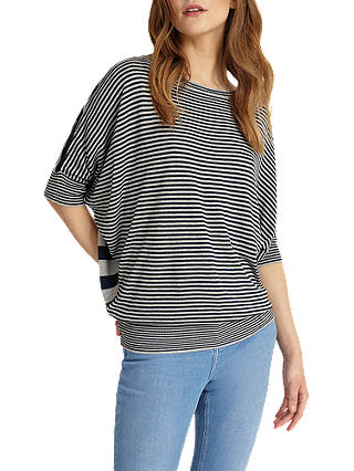 Phase Eight Mixed Stripe Becca Knitted Top, Navy/Silver