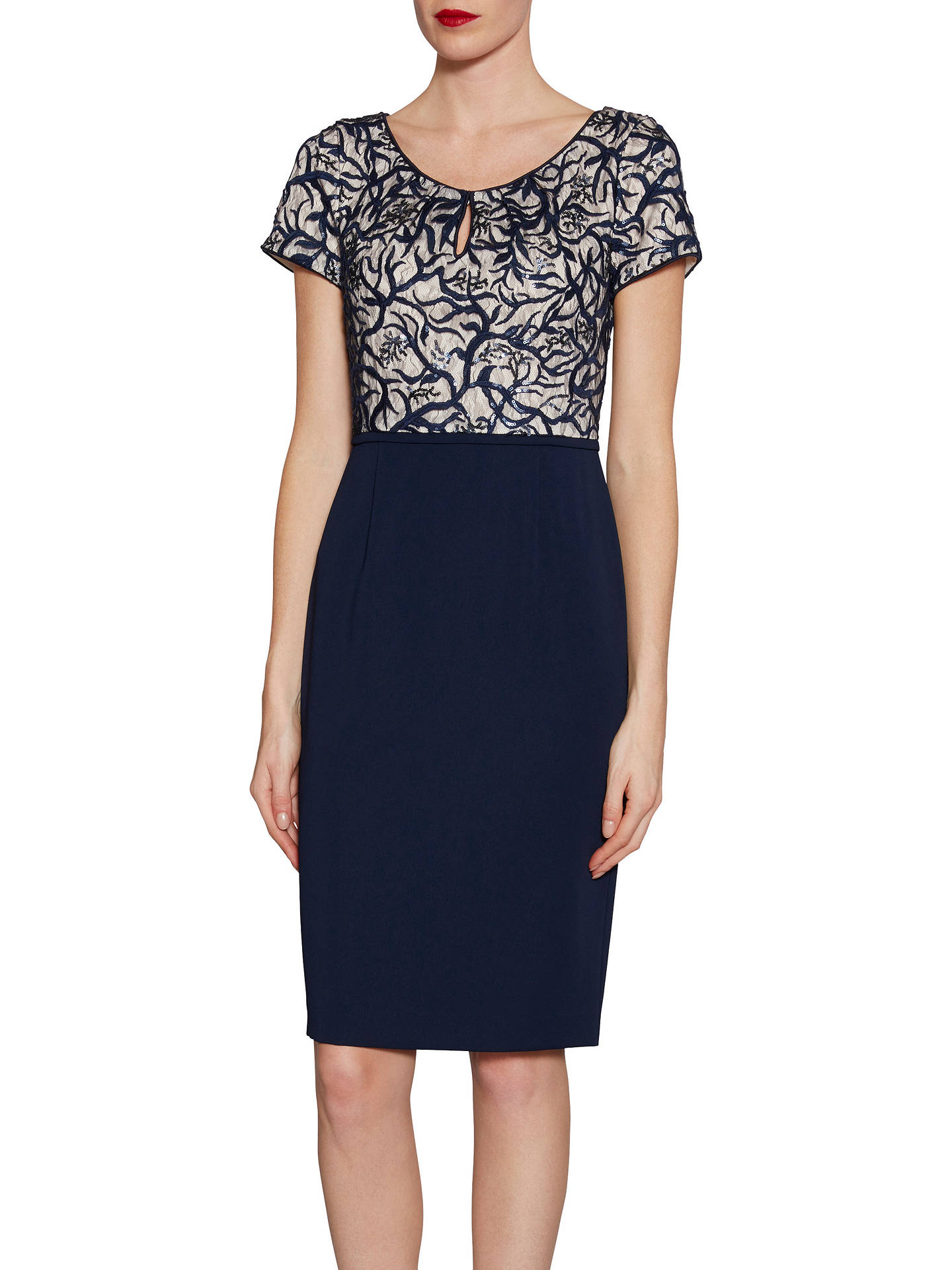 Gina Bacconi Embroidered Sequin Bodice Dress, Spring Navy at John Lewis