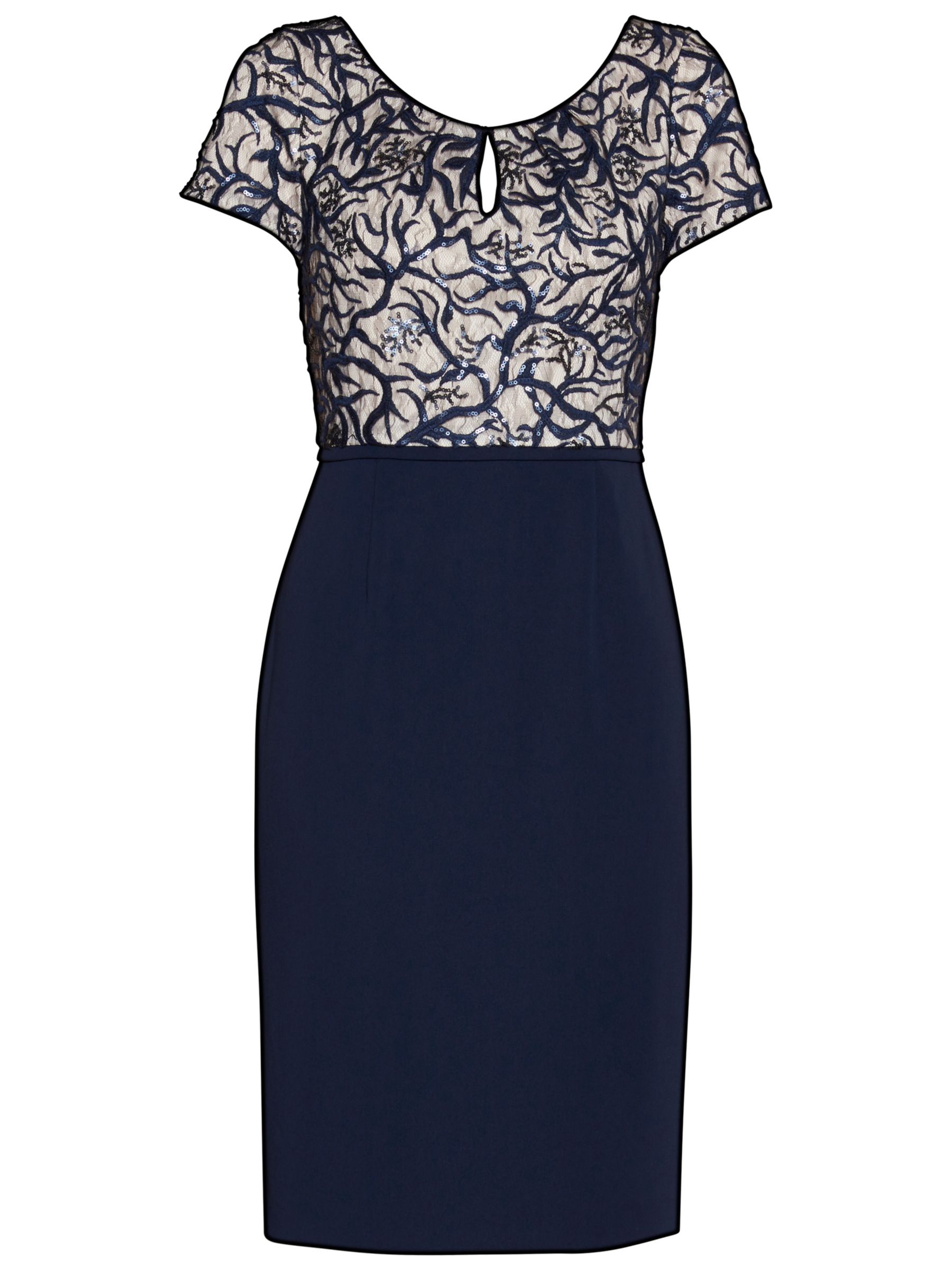 Gina Bacconi Embroidered Sequin Bodice Dress, Spring Navy at John Lewis ...