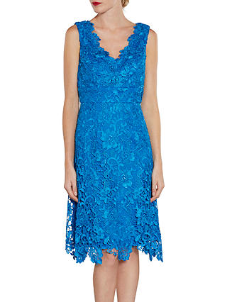 Gina Bacconi V-Neck Lace Dress And Chiffon Scarf, Royal Blue