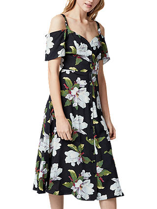 Warehouse Magnolia Button Through Dress, Black/Multi