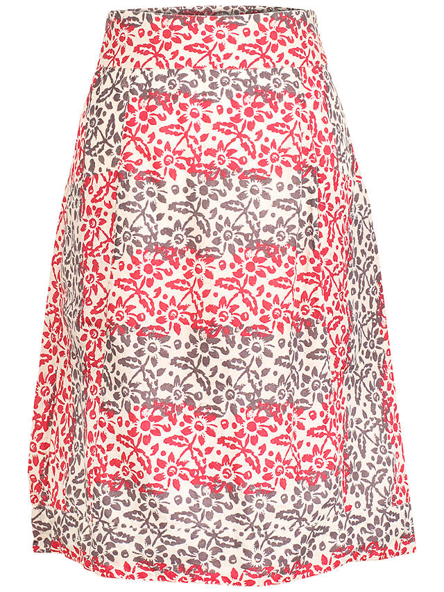 Fat Face Casey Patchwork A-Line Skirt, Ivory/Red at John Lewis & Partners