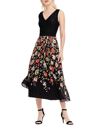 Oasis Spring Bodice Lace Dress, Multi/Black
