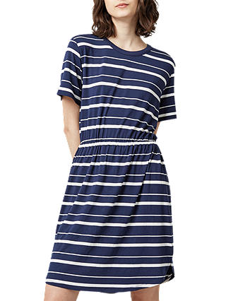 Warehouse Stripe Gathered Waist Dress, Blue Stripe