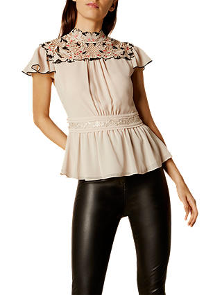 Karen Millen Floral Lace Embroidered Top, Nude
