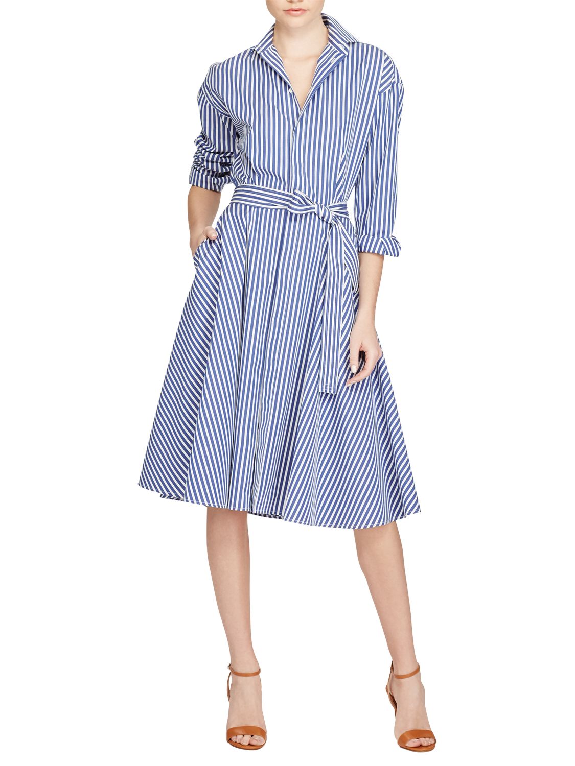 Polo Ralph Lauren Striped Cotton Shirt Dress, Blue at John Lewis & Partners