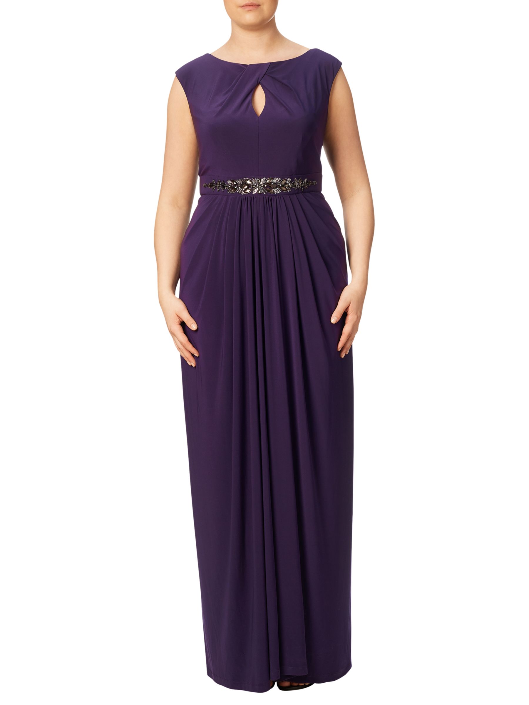 Adrianna Papell Plus Size Keyhole Detail Embellished Jersey Gown, Aubergine