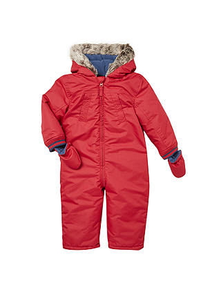 John Lewis & Partners Baby Faux Fur Hood Snowsuit, Red