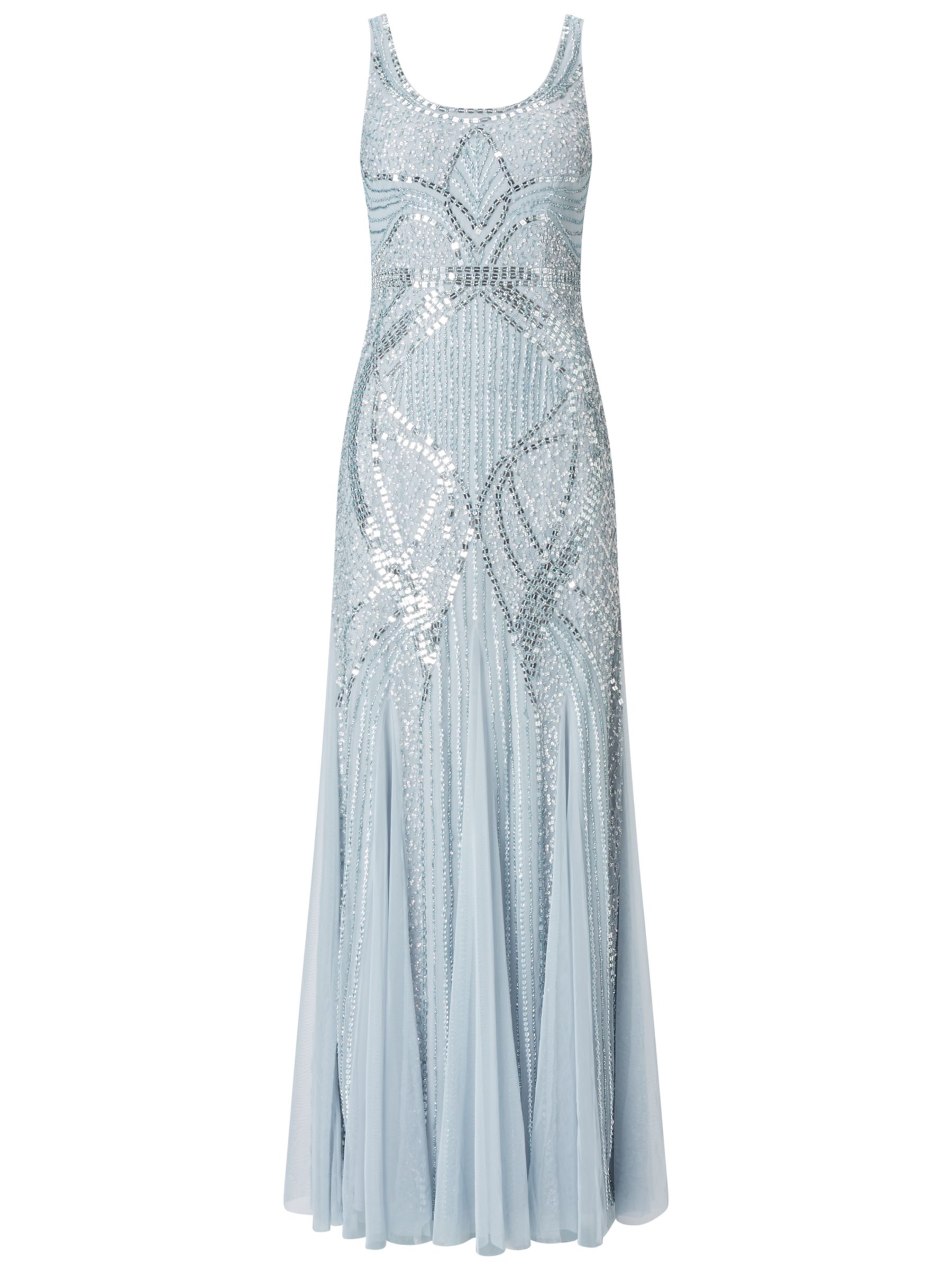 Adrianna Papell Petite Sleeveless Beaded Gown, Blue Heather