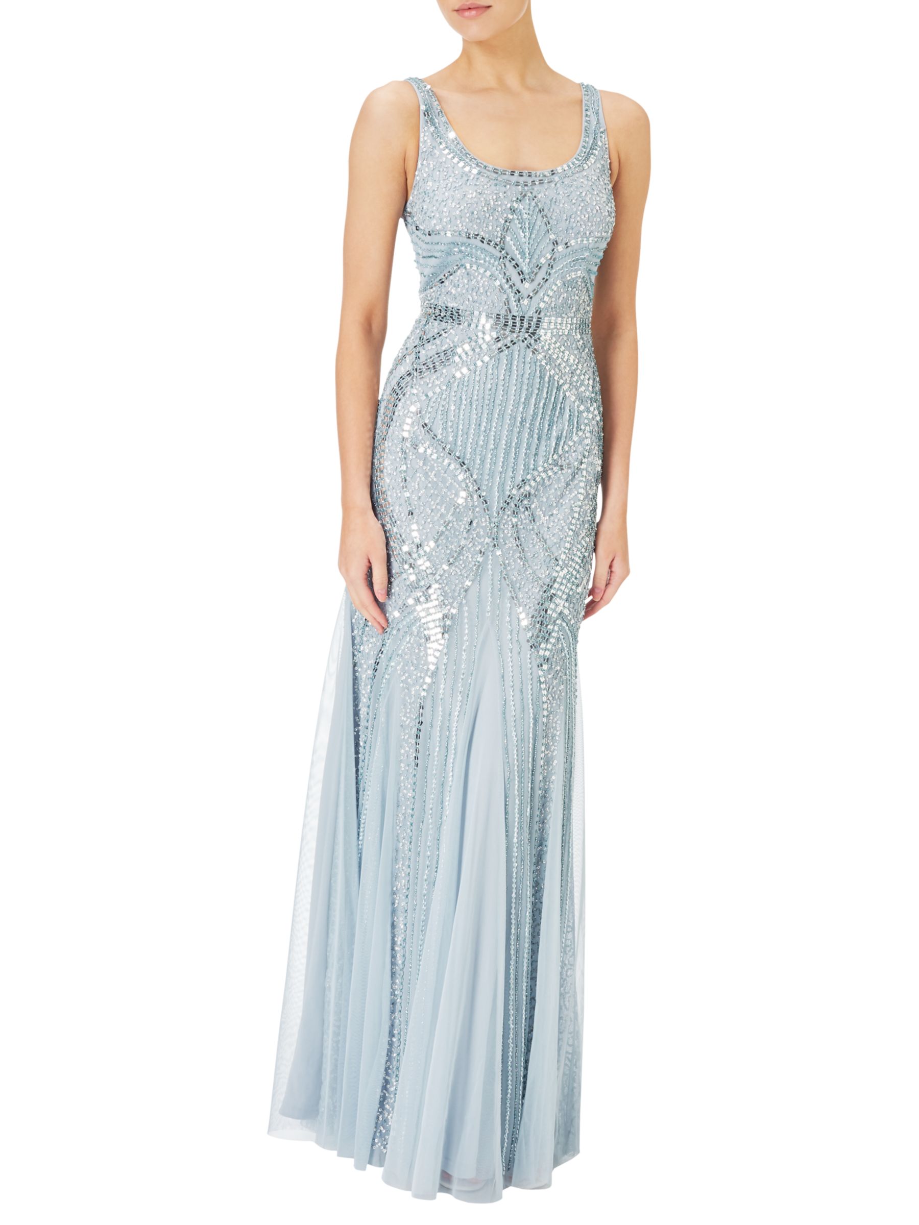 Adrianna Papell Sleeveless Beaded Gown, Blue Heather at John Lewis ...
