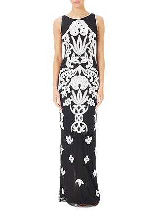 Adrianna Papell Beaded Square Neck Column Gown, Black/Ivory