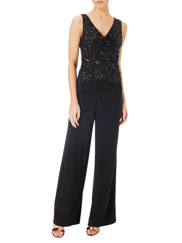 Adrianna Papell Beaded Jersey Jumpsuit, Black at John Lewis & Partners