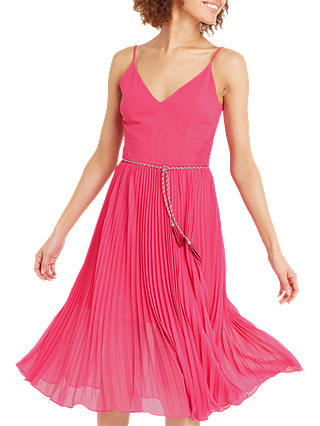 Oasis Lace Hem Pleat Midi Dress, Mid Pink