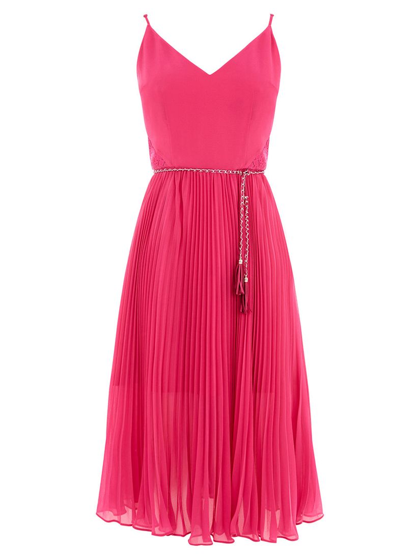 Oasis Lace Hem Pleat Midi Dress, Mid Pink