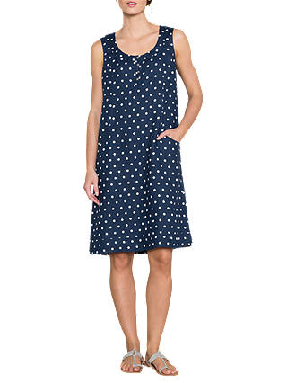 East Linen Spot Print Pocket Dress, Navy