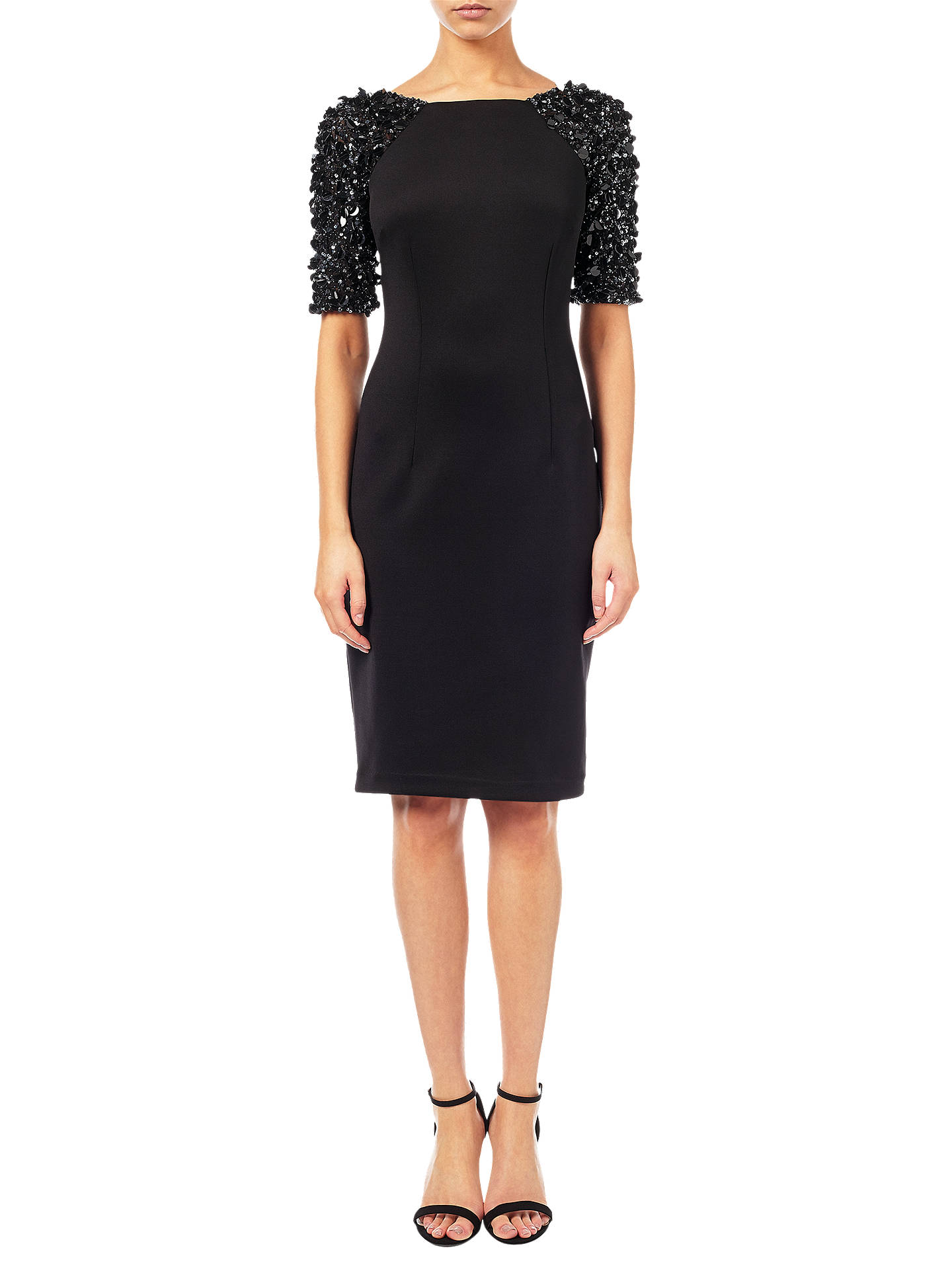 Adrianna Papell Beaded Sleeve Short Dress, Black at John Lewis & Partners