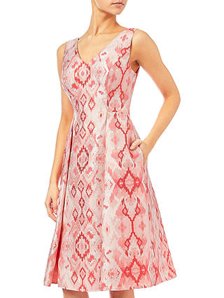 Adrianna Papell Aztec Jacquard Tea Length Dress, Red/Multi
