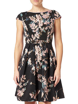 Adrianna Papell Floral Print Fit And Flare Dress, Black/Multi