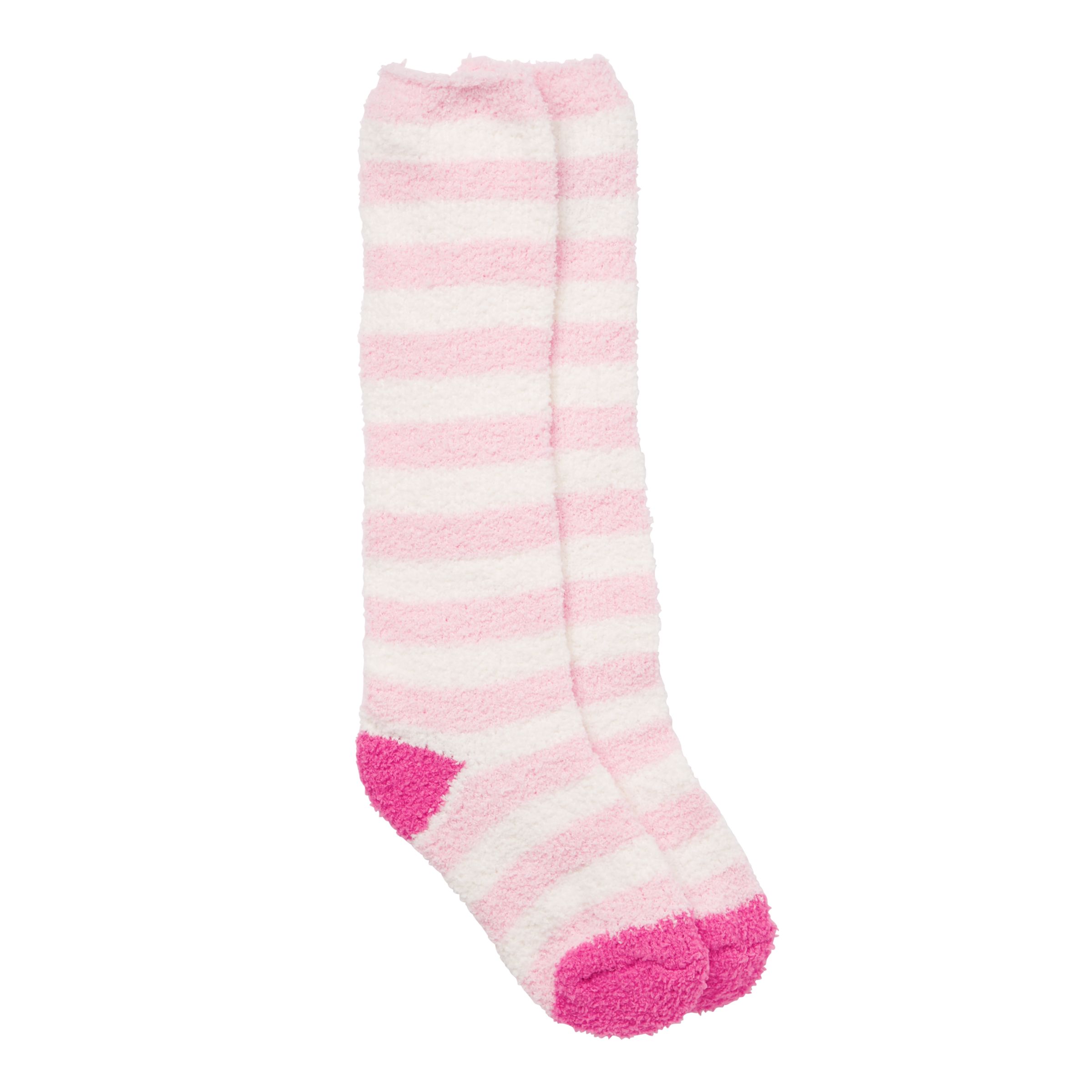John Lewis Girls' Stripe Fluffy Welly Socks, Pink/White